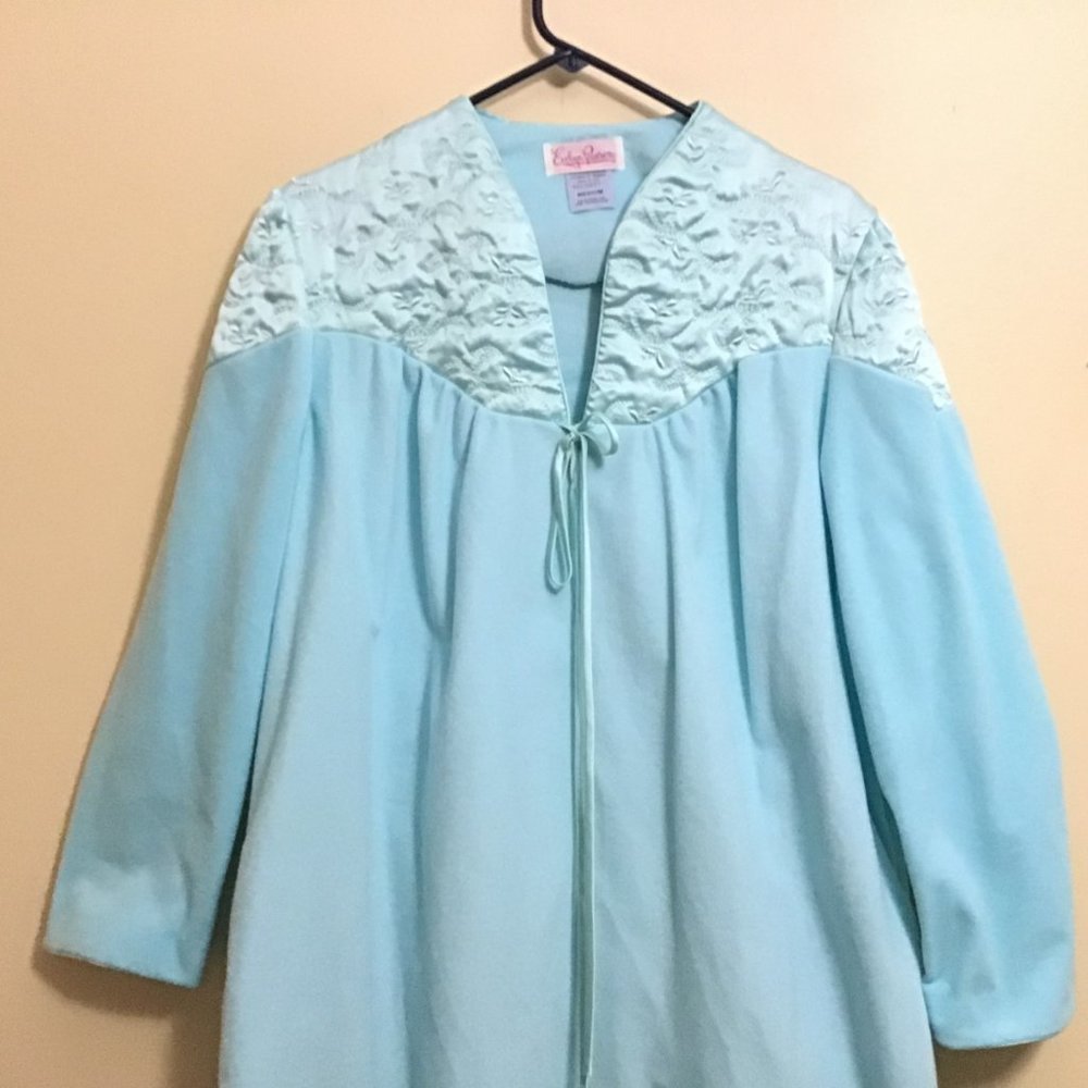 Vintage Evelyn Pearson Womens M Med Robe Loungewear Aqua Zip Front Quilted Top